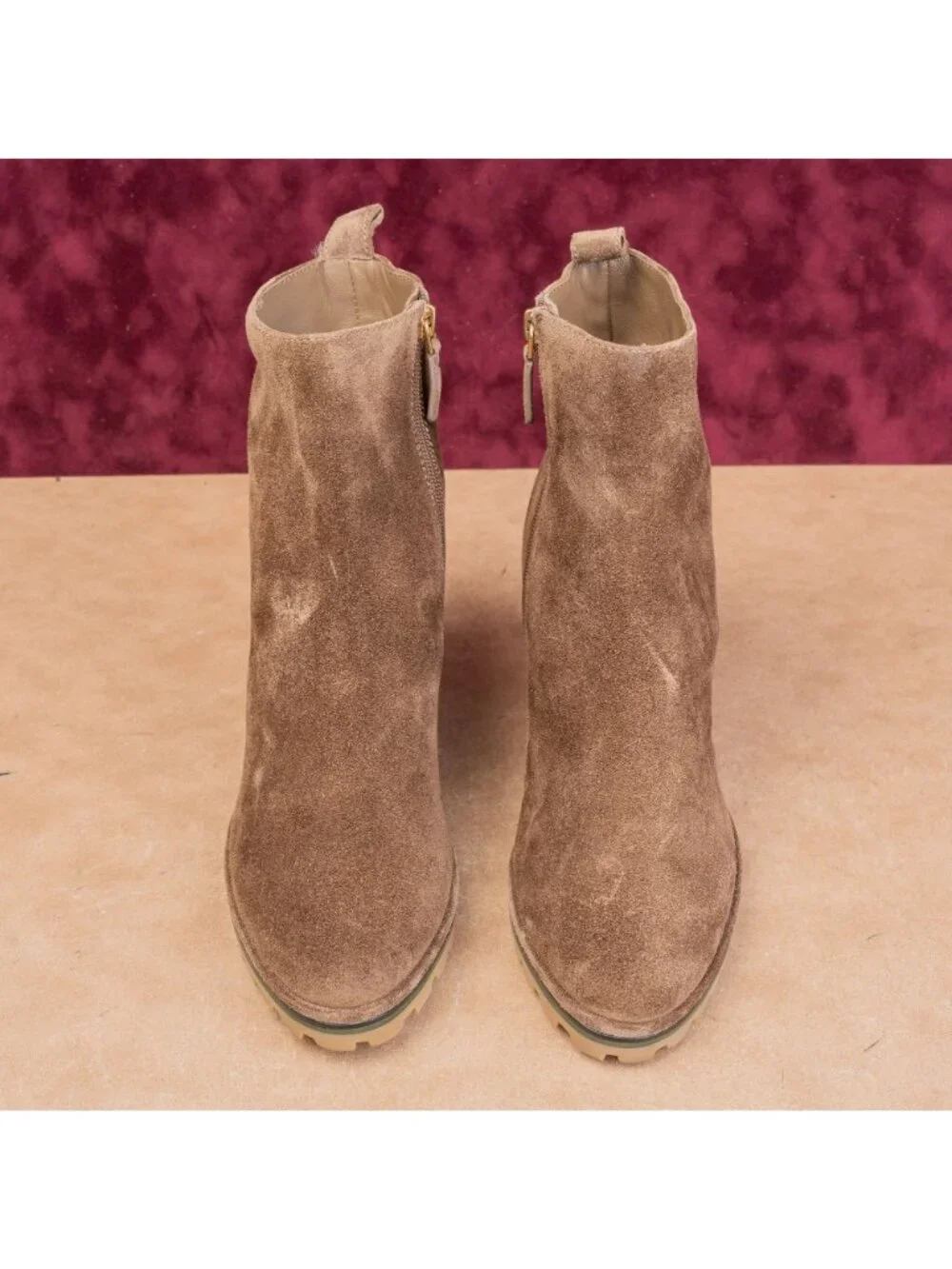 Tory Burch Women Brown Suede Zip Dress Round Toe Wedge Ankle Boots sz 10